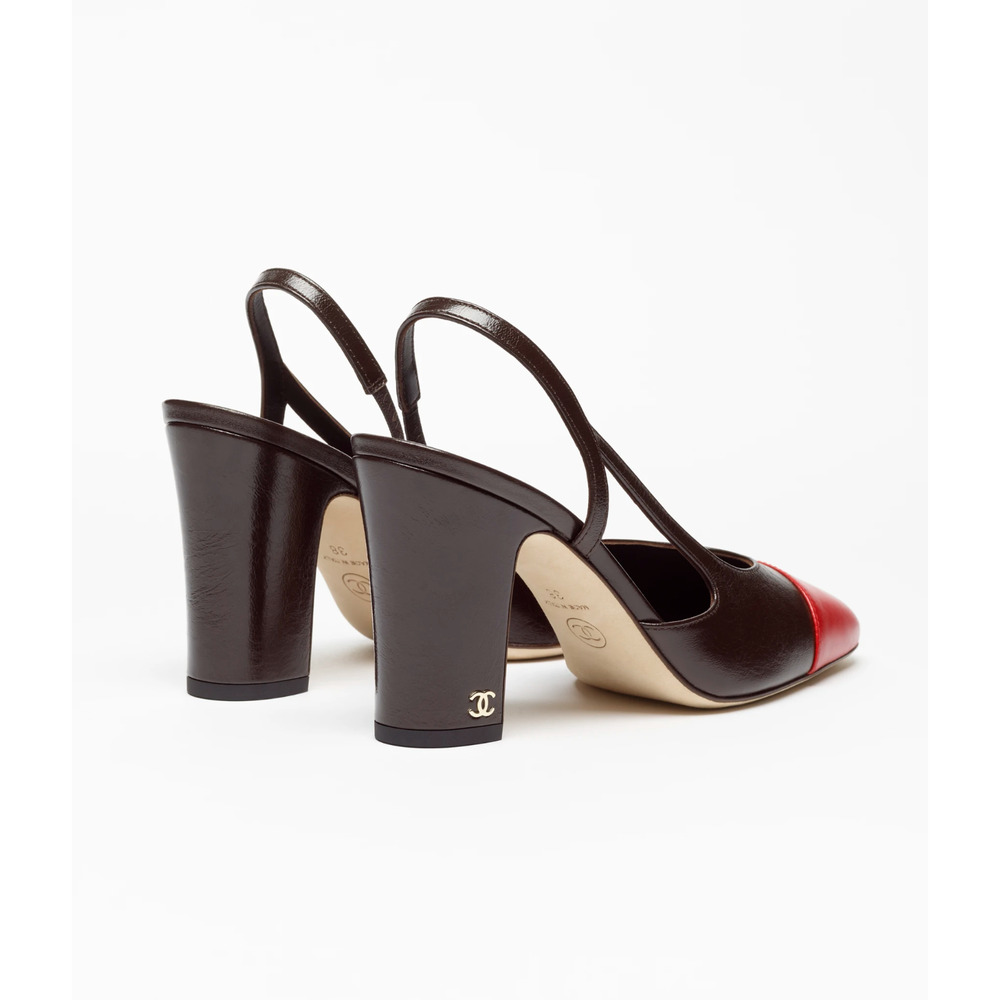 Chanel 26S Blazy Dark Brown Red CC Coco Sling Slingback Block Heel Pump 38c - Picture 15 of 16